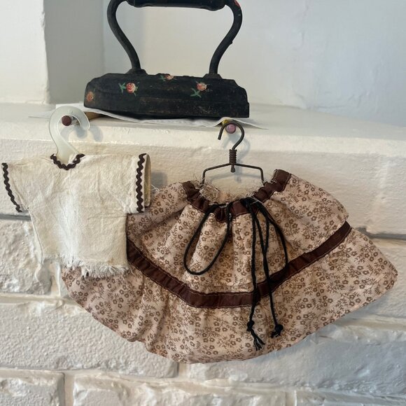 Vintage Doll Outfit Skirt & Jacket Vest & Farmer Hat w/ Flowers Beige & Brown - Picture 5 of 11